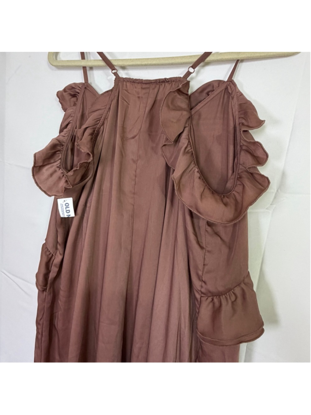 NWT Old Navy Ruffled Satin Boho Maxi Dress Warm Taupe Brown Size L - Picture 4 of 8